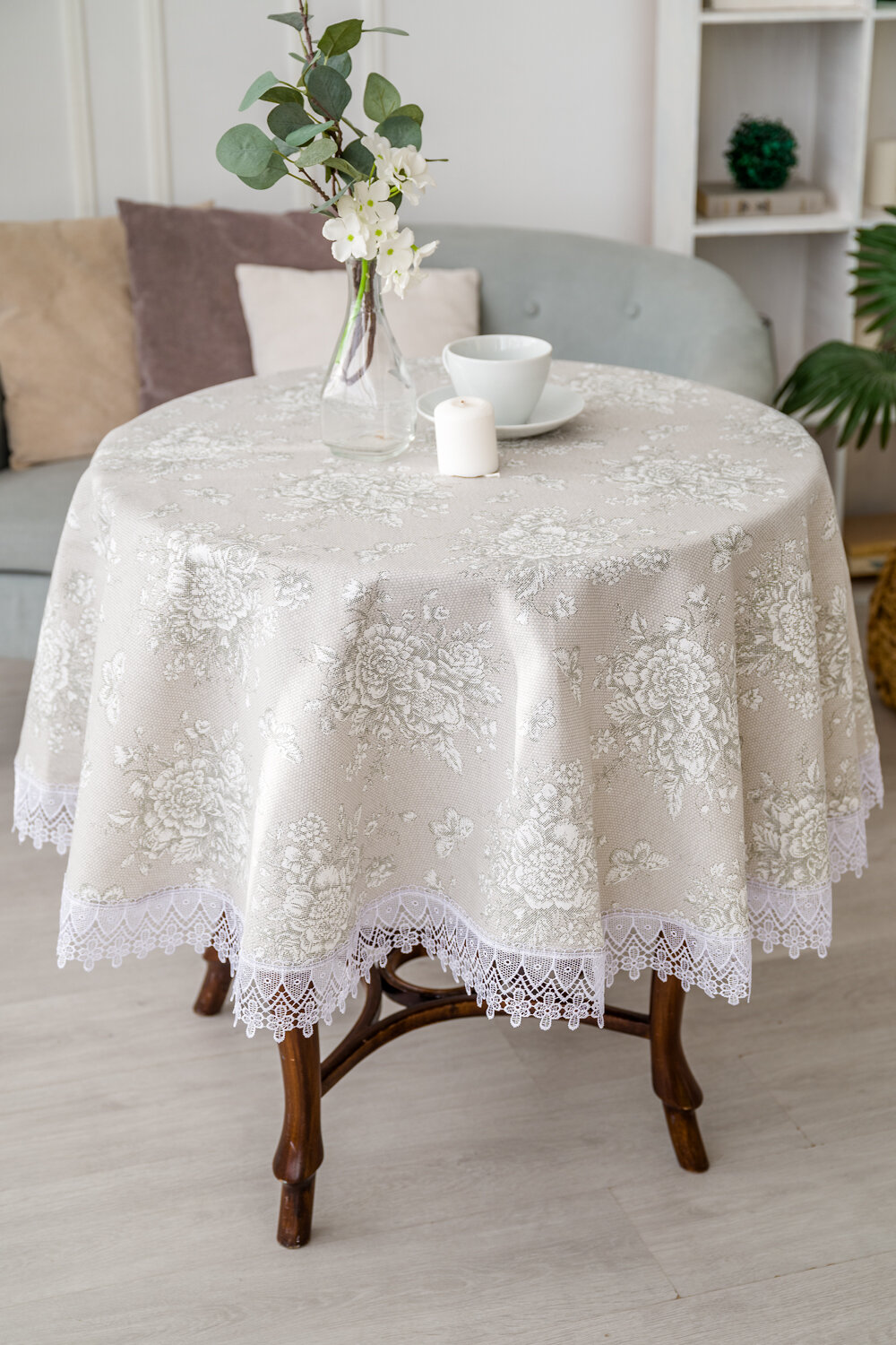 Натали Скатерть 581164 Скатерть Шантильи с кружевом круглая бежевый