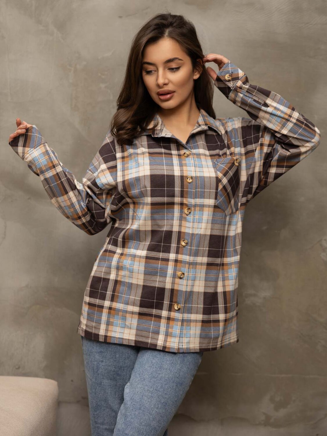 Текс-плюс Рубашка 581535 00-00246633 Голубой, коричневый