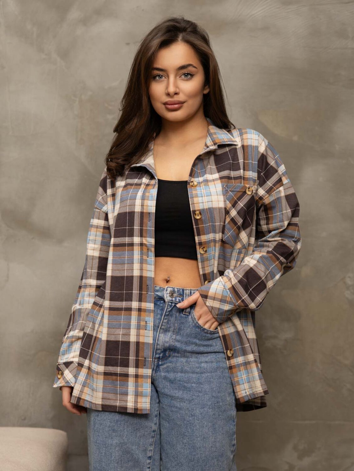 Текс-плюс Рубашка 581535 00-00246633 Голубой, коричневый