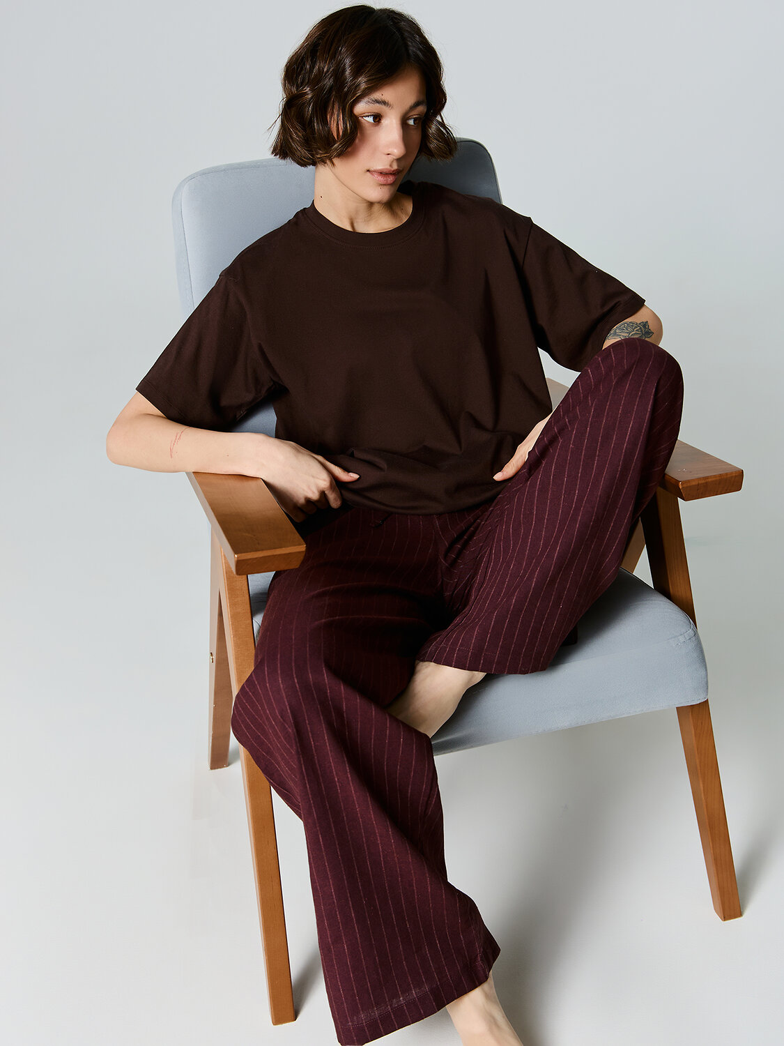 MARK FORMELLE Брюки 581680 532431 полоска на т.шоколаде