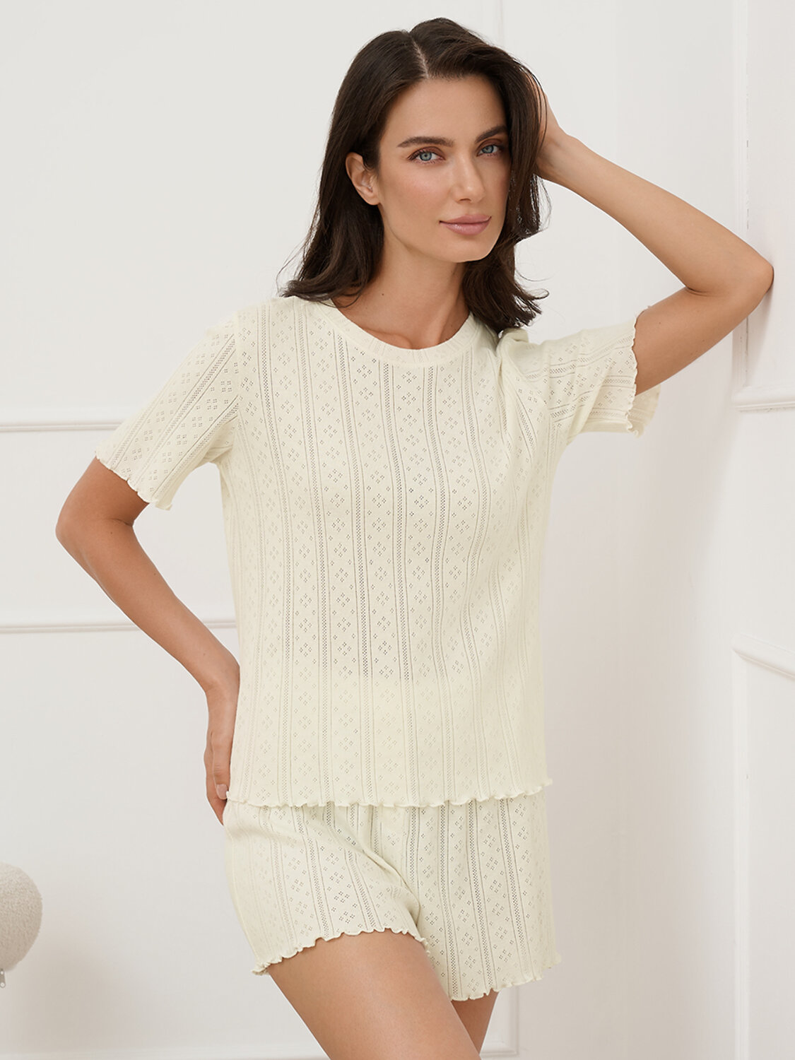 Omsa Пижама 582072 OmD 0260D POINTELLE Пижама женская (Футболка+Шорты с гульфиком), СО Avorio (Молочный)