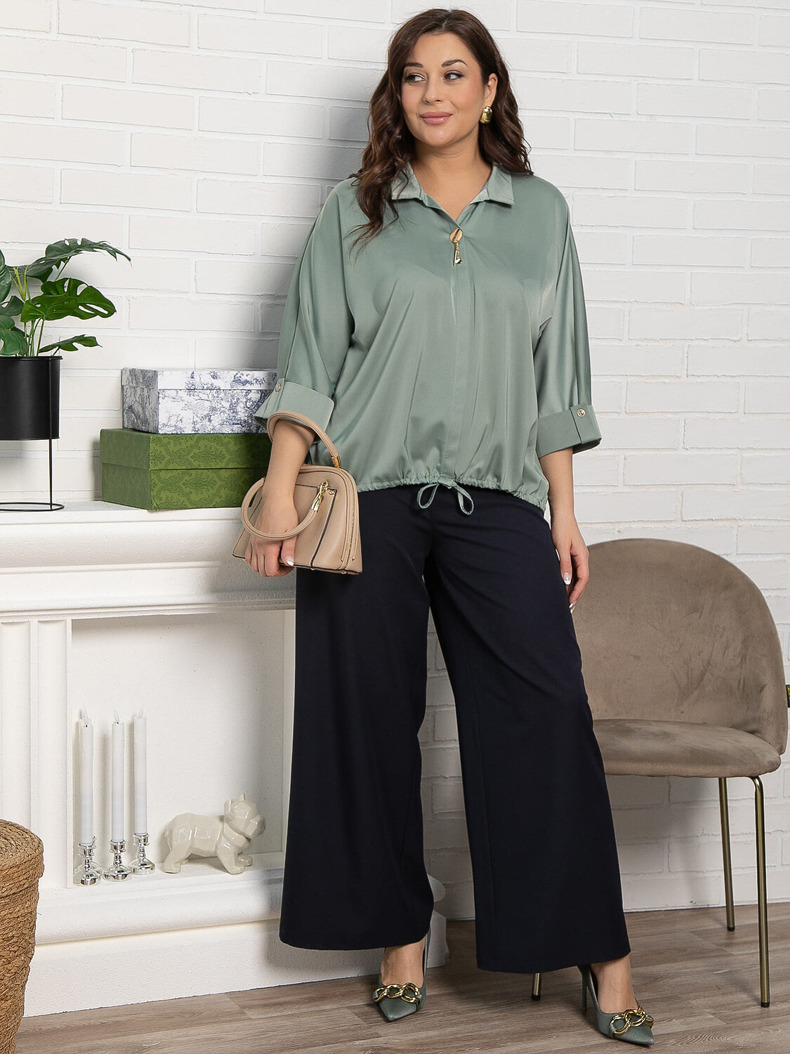 LT Collection Блуза 582538 Б15112-24М серо-зеленый