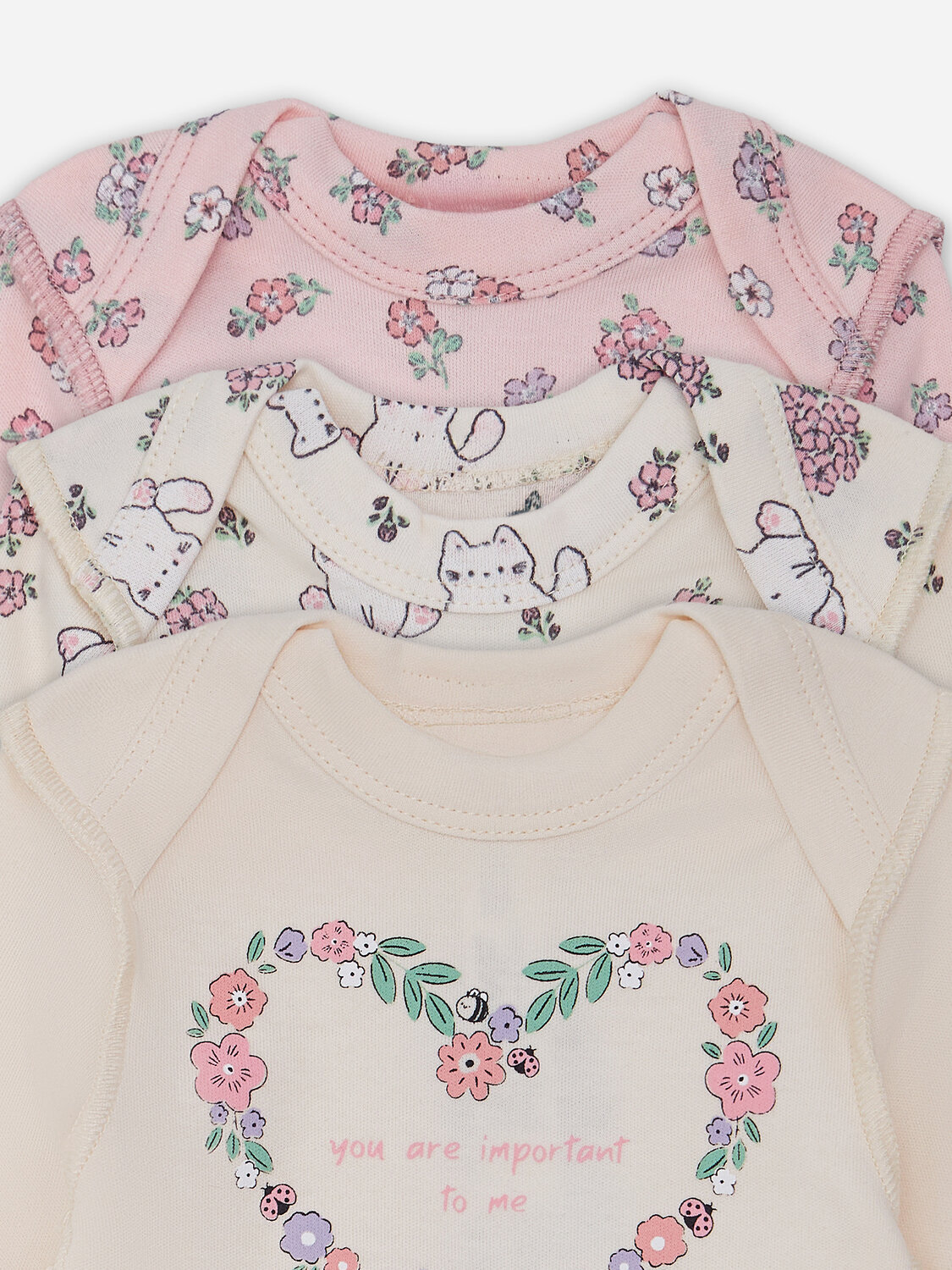 MARK FORMELLE Боди детское 582594 13016-1-3 молочный +котики с цветами на молочном +цветочки на розовом