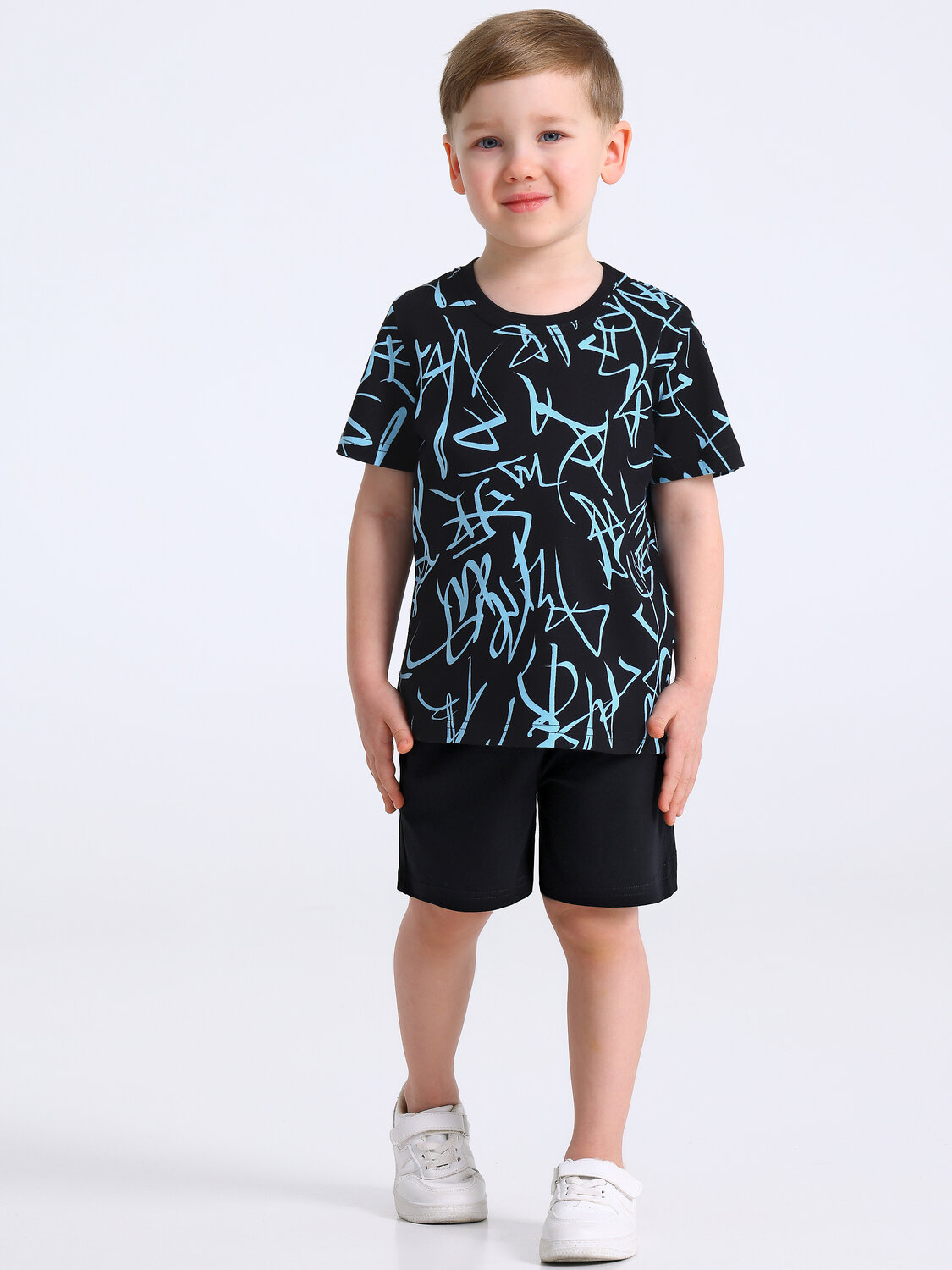 Апрель Комплект 582733 2ПФШ5873804н ярко-голубые граффити на черном+черный