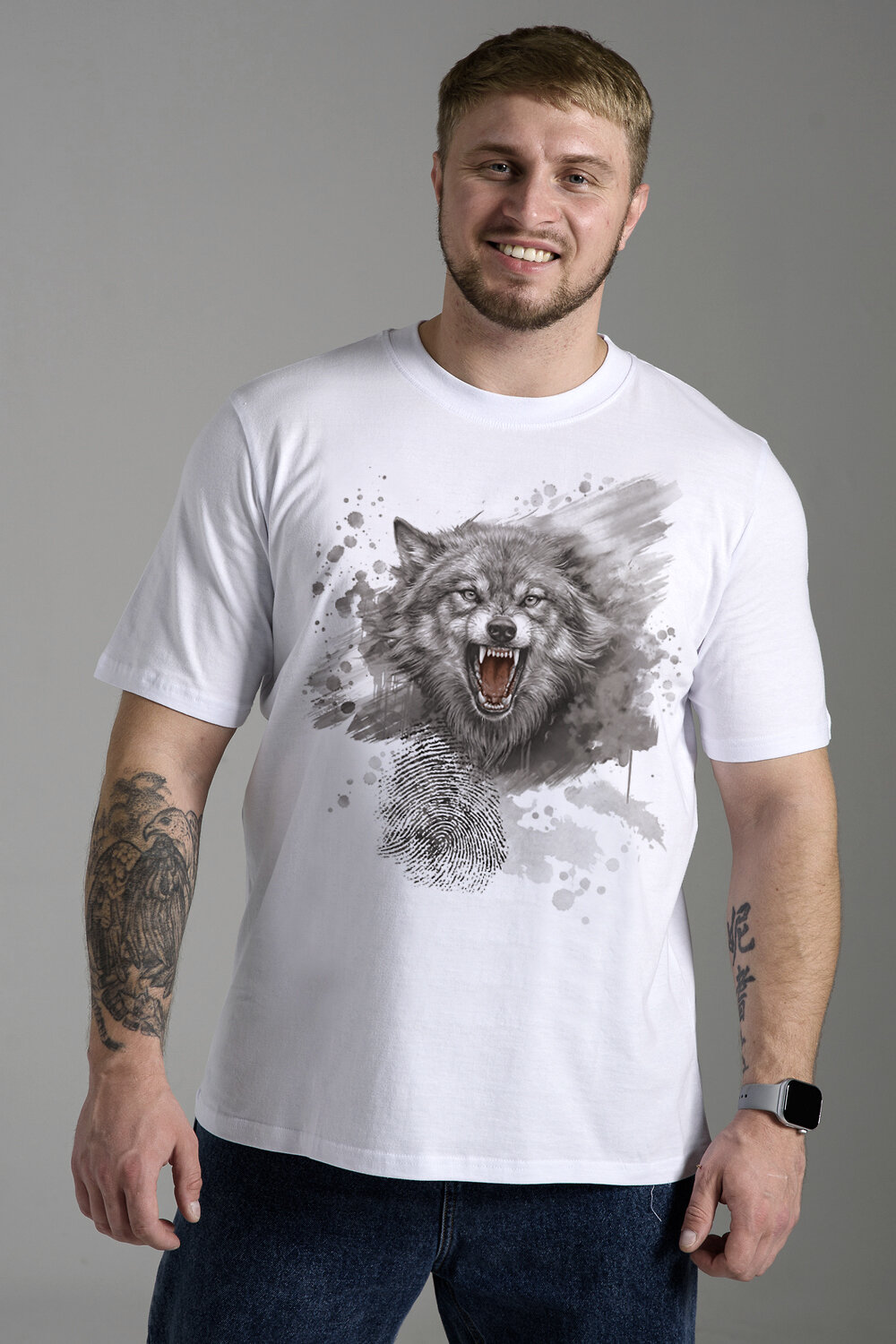 Натали Футболка 582746 8593 белый+волк