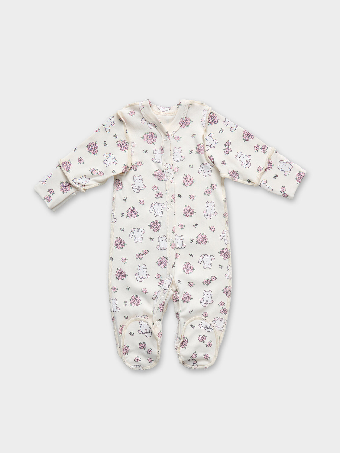 MARK FORMELLE Комбинезон 583207 14005-1-2 котики с цветами на молочном +розовый