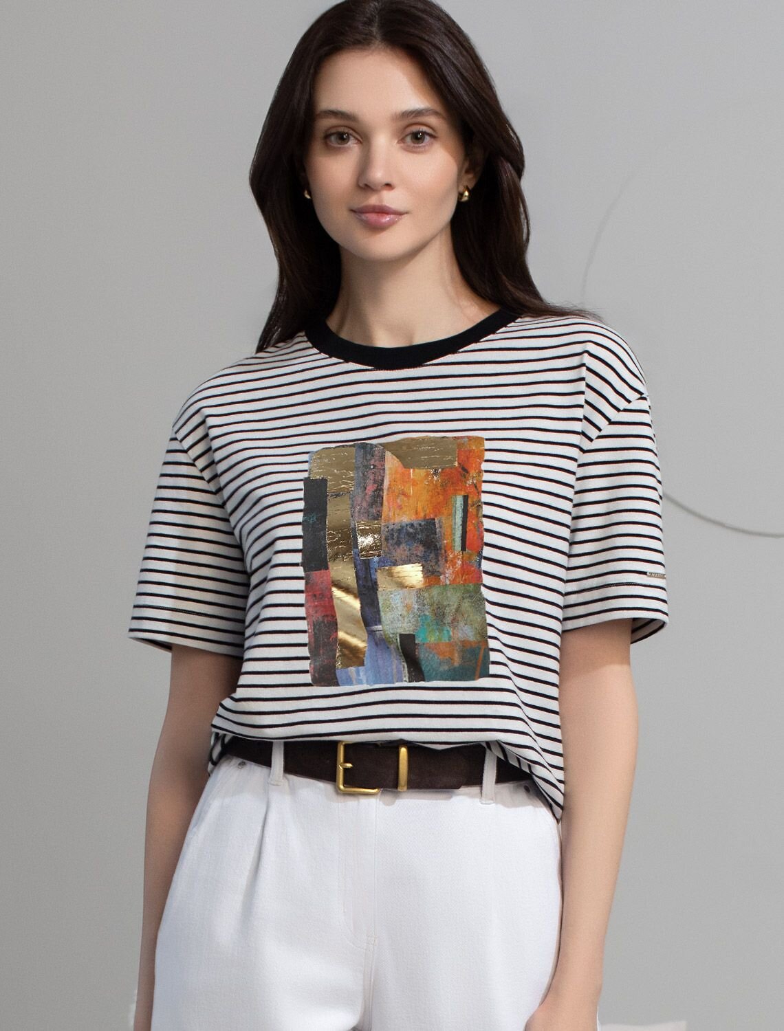 VILATTE Футболка 583414 D49.145 белый-черный_абстракция