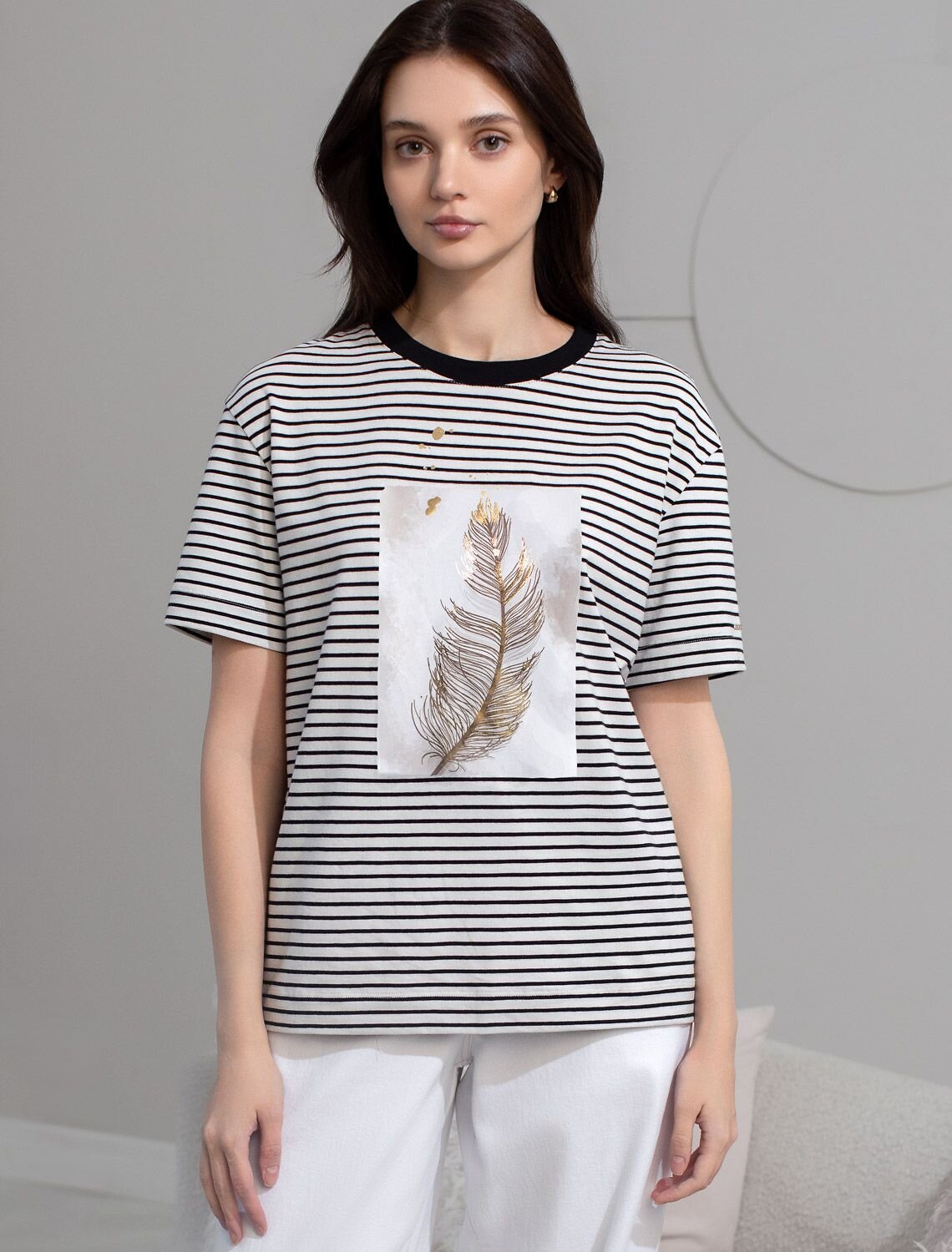 VILATTE Футболка 583415 D49.145 белый-черный_перо