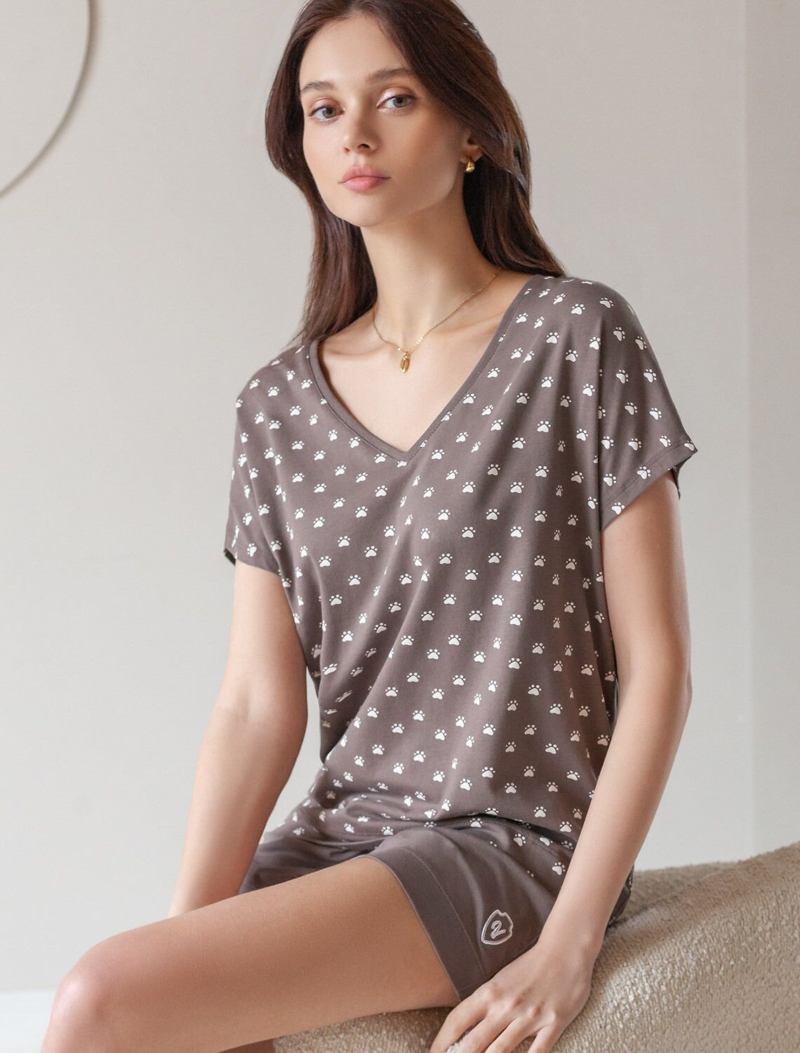 VILATTE Футболка 583436 D49.153 кофе-белый лапы