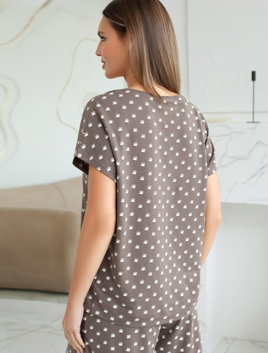 VILATTE Футболка 583436 D49.153 кофе-белый лапы