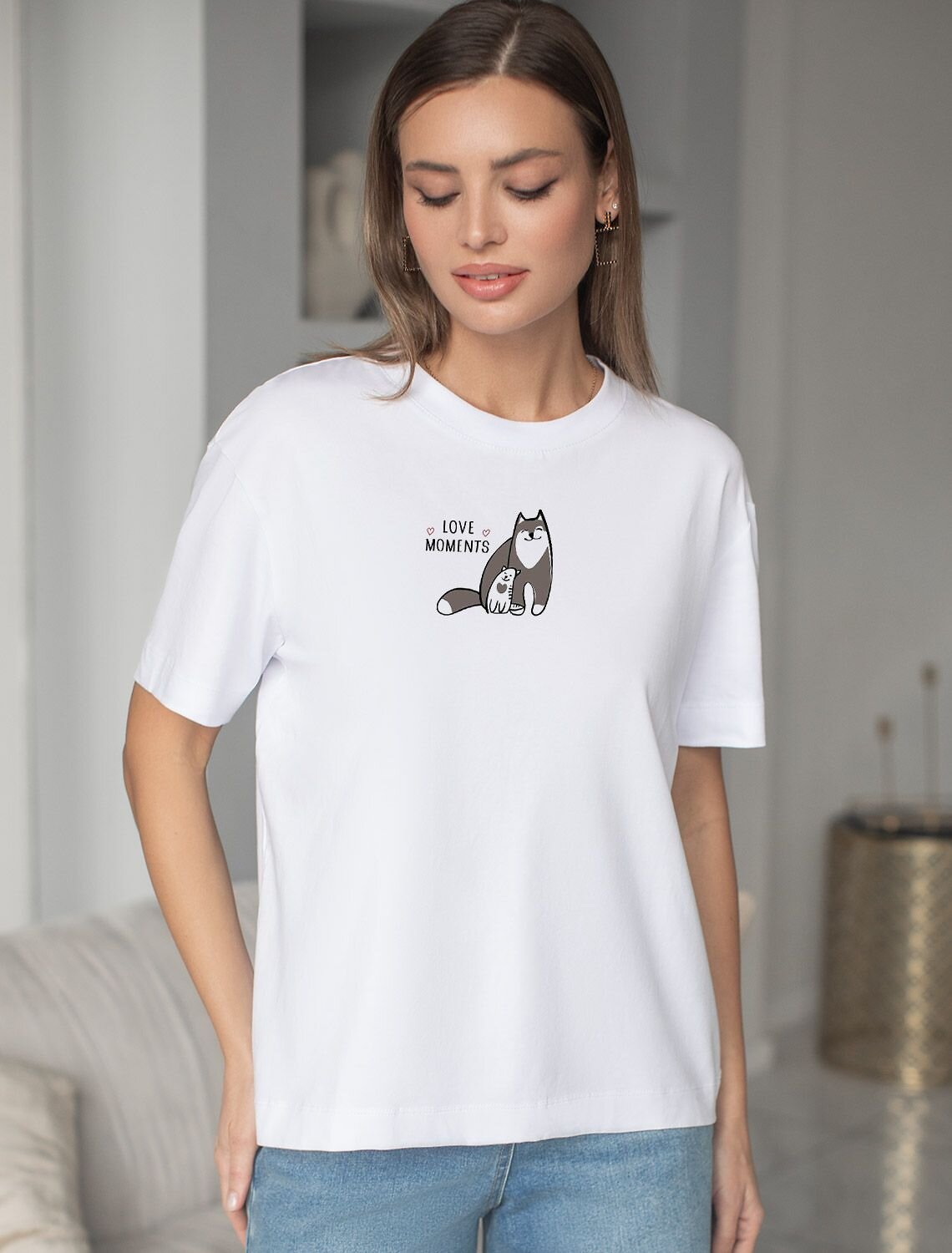 VILATTE Футболка 583451 D49.158 белый_коты