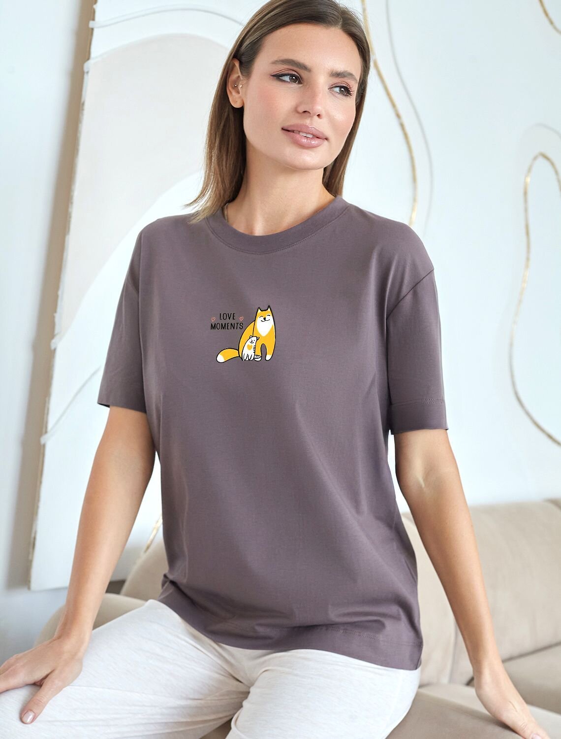 VILATTE Футболка 583455 D49.158 кофе_коты