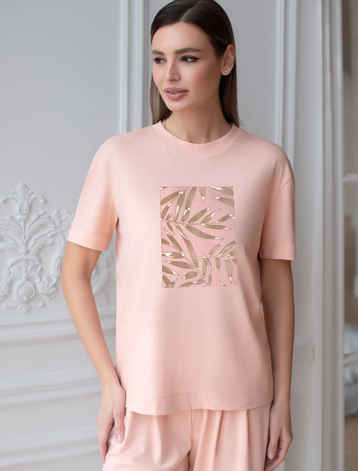 VILATTE Футболка 583457 D49.158 пудра_листья