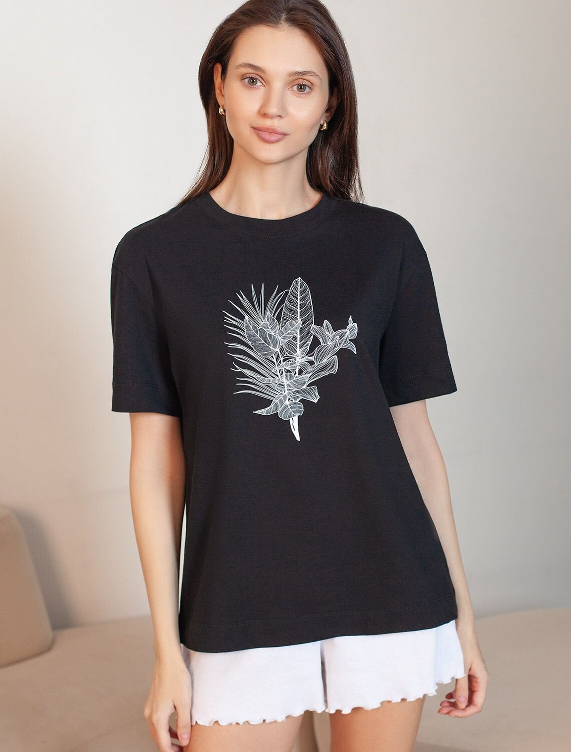 VILATTE Футболка 583462 D49.158 черный_тропики