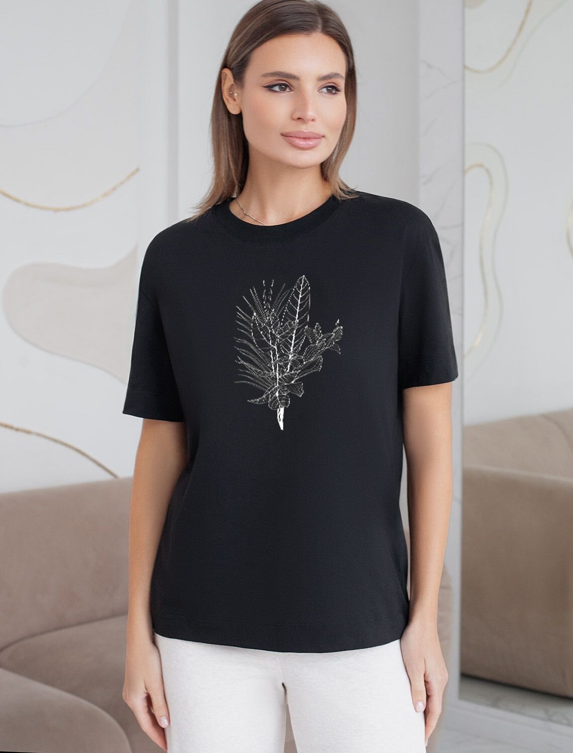 VILATTE Футболка 583462 D49.158 черный_тропики