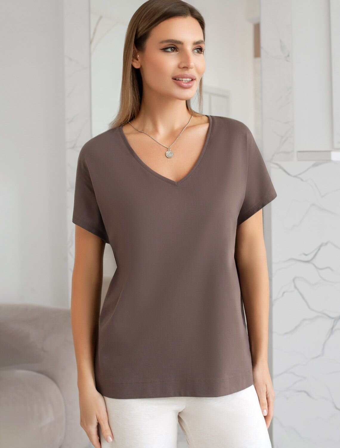 VILATTE Футболка 583464 D49.159 кофе