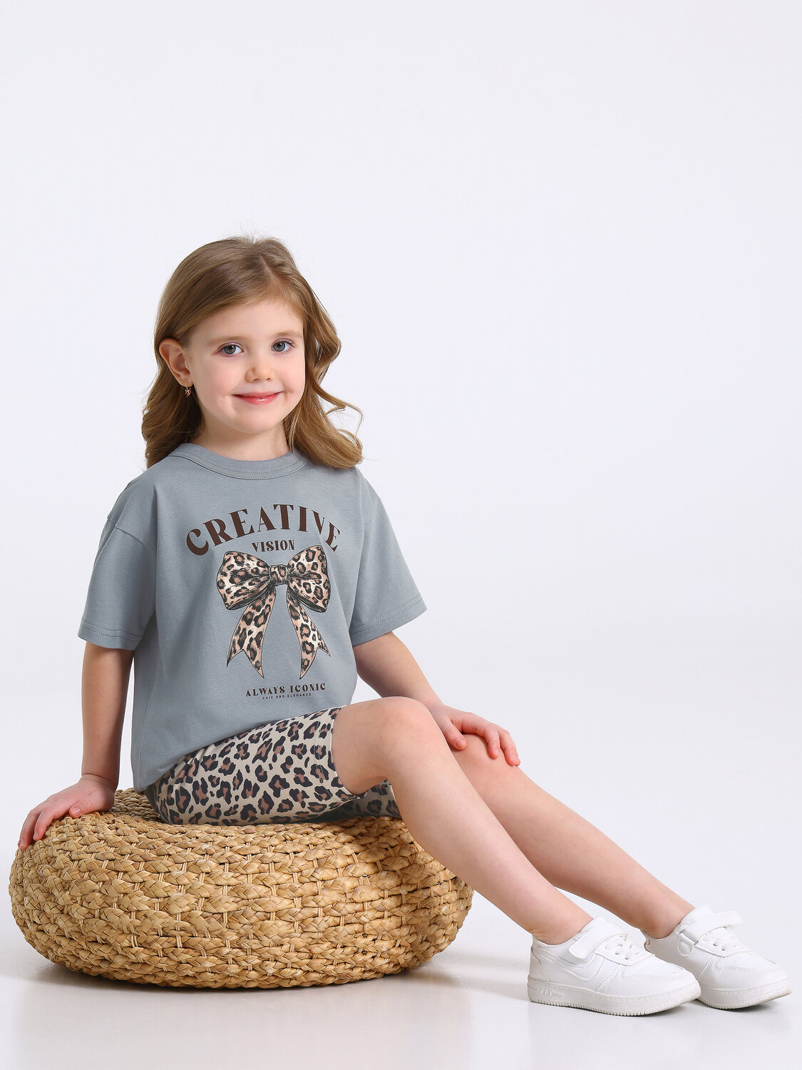 Апрель Комплект 583783 2ДФВ5766804н серый+коричневый леопард на бежевом / Пышный бант леопард