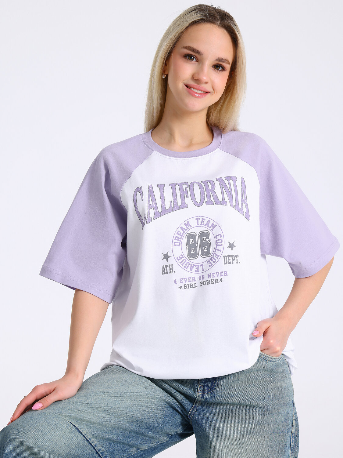 Апрель Футболка 583790 1ЖДФК5037001 белый+светло-сиреневый