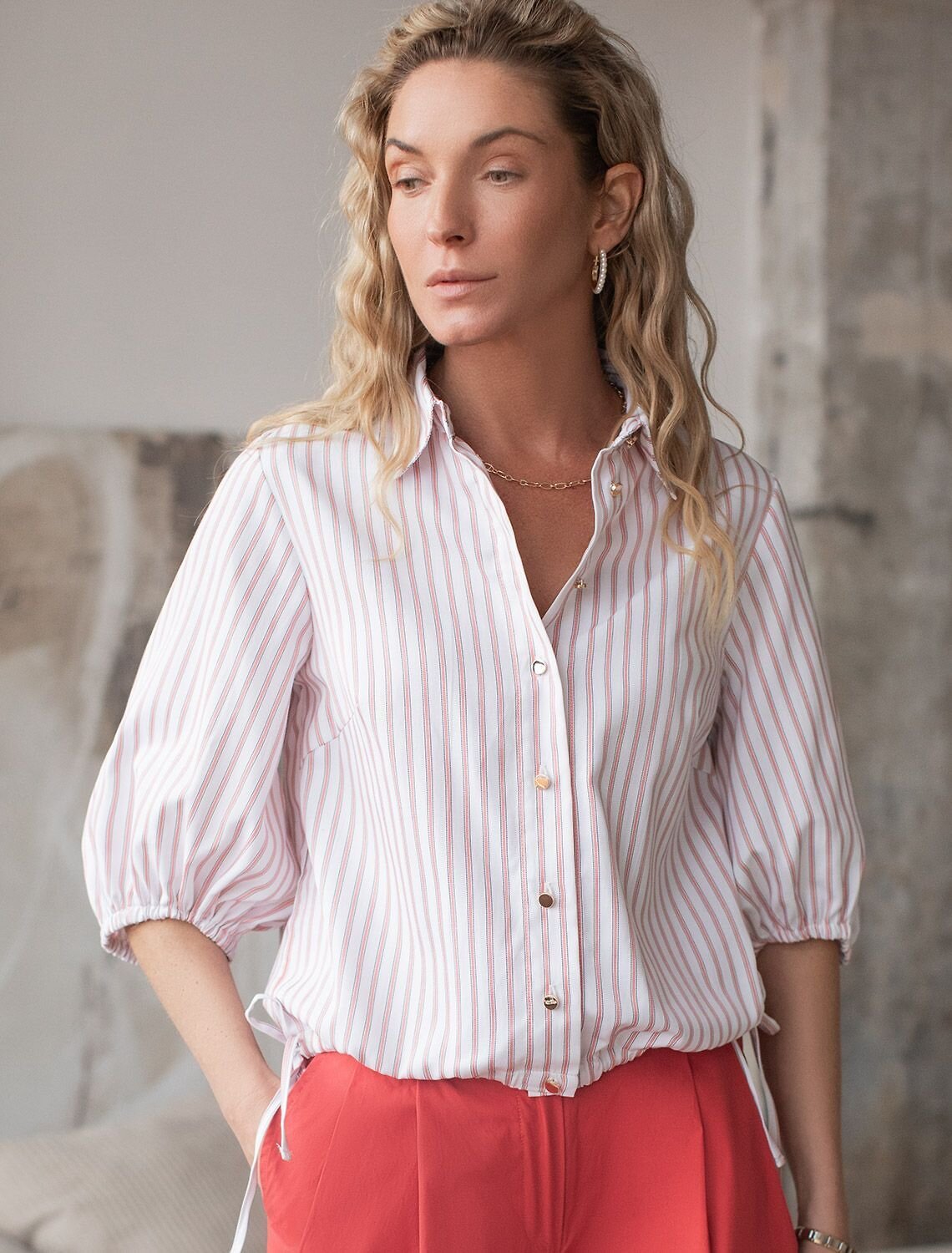 VILATTE Блузка 583959 D29.312 белый-коралловый