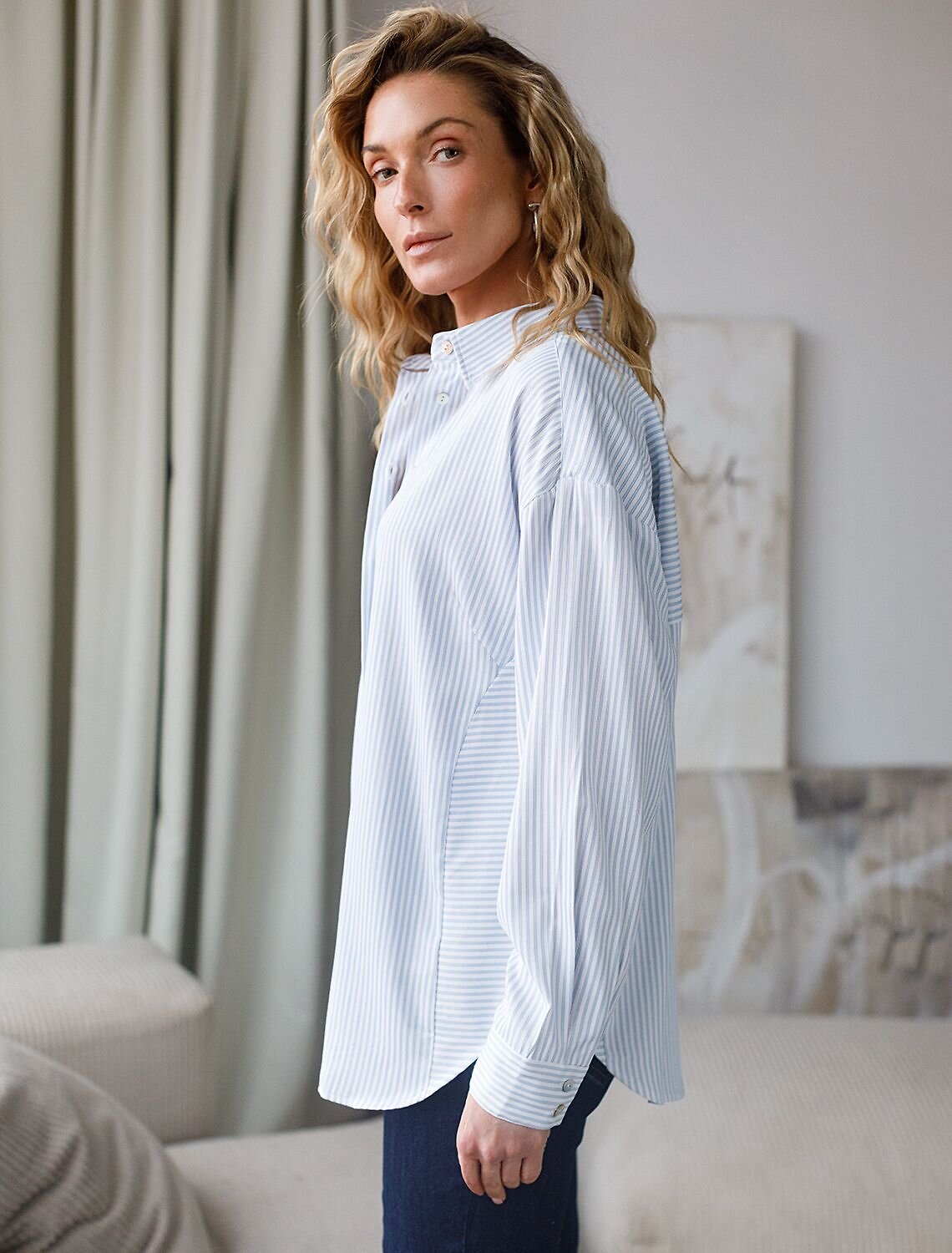 VILATTE Блузка 583963 D29.316 белый-голубой