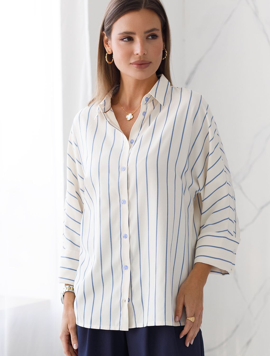 VILATTE Блузка 583968 D29.323 молочный-голубой