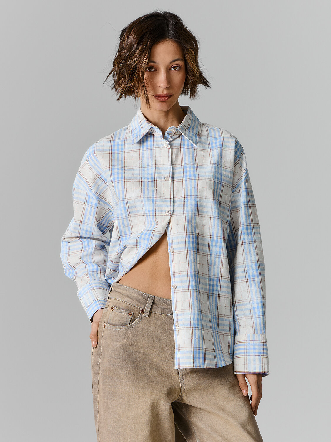 MARK FORMELLE Рубашка 584097 122836 бежево -голубая клетка