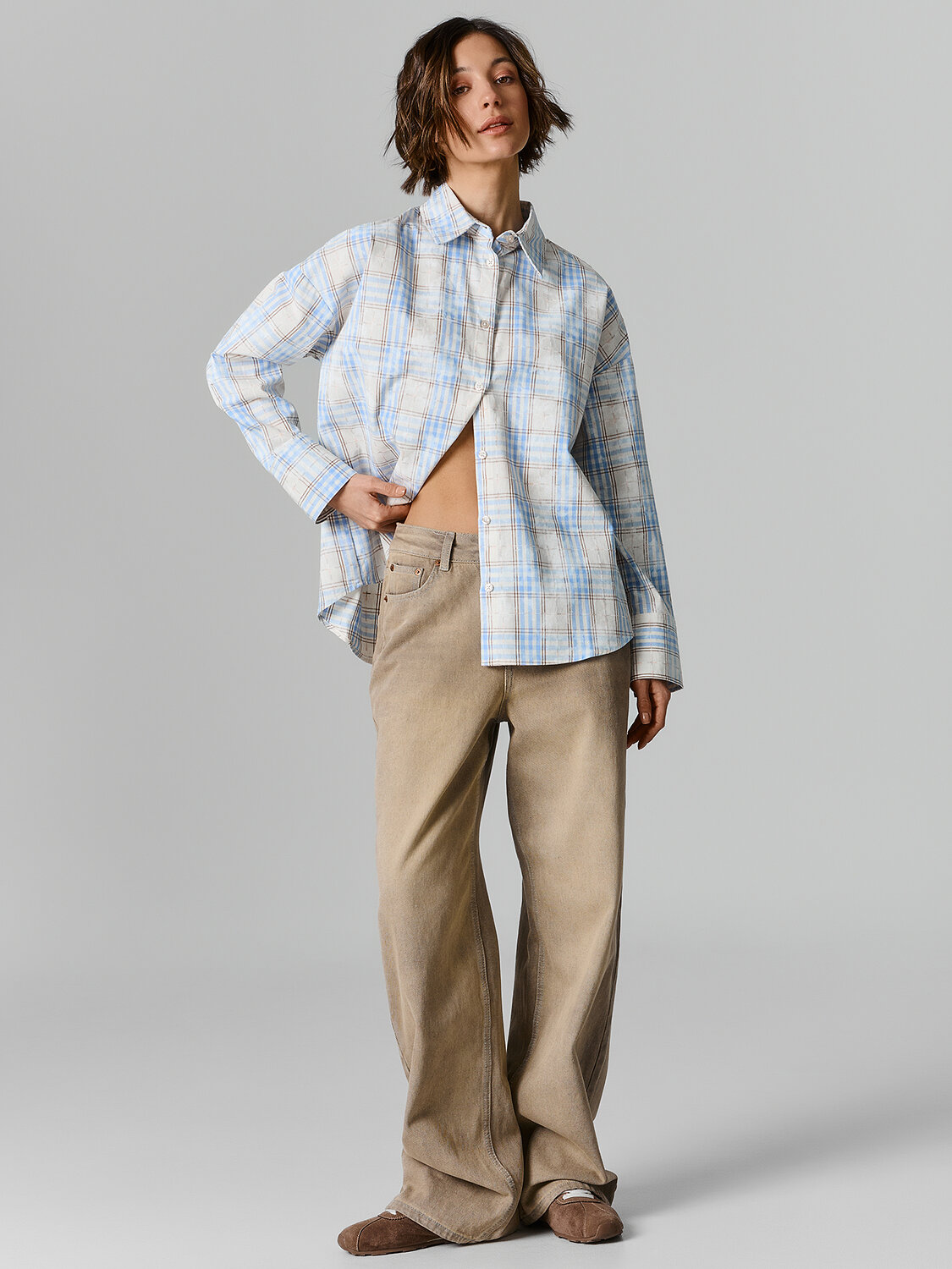 MARK FORMELLE Рубашка 584097 122836 бежево -голубая клетка