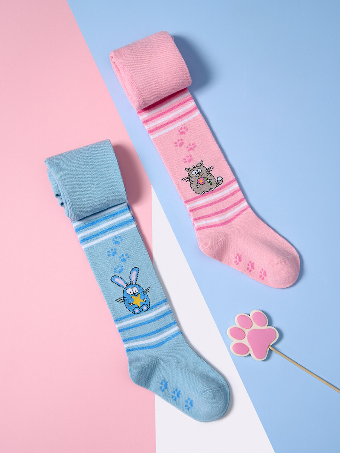 Omsa Колготки 586349 OMSA kids Collant  11P62-2 с рисунком (кот и зайчик) Rosa Chiaro (Розовый)