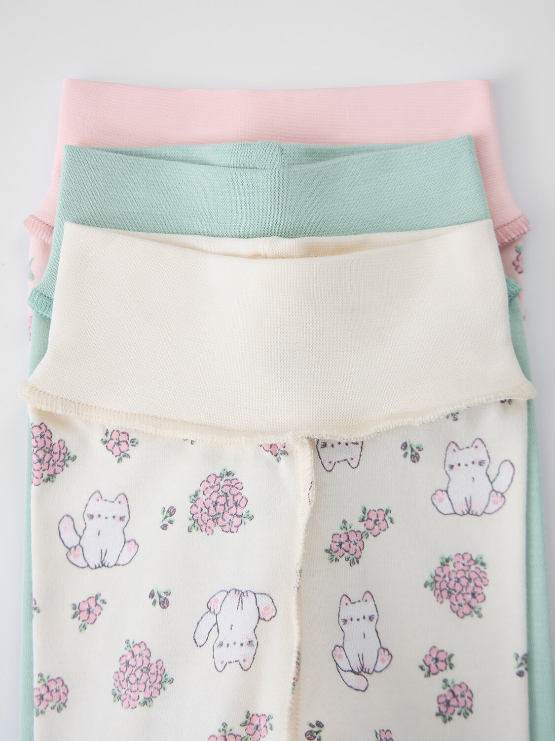 MARK FORMELLE Ползунки 586765 85117-1-3 котики с цветами на молочном +мята +цветочки на розовом