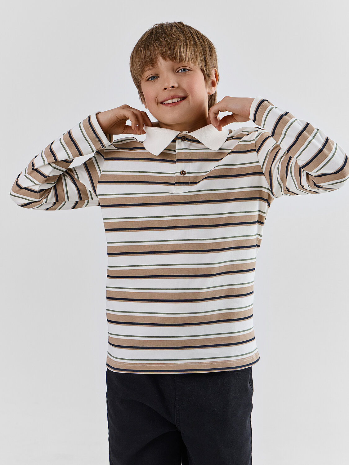 MARK FORMELLE Поло 586769 123493 бежевая полоска на св.молочном