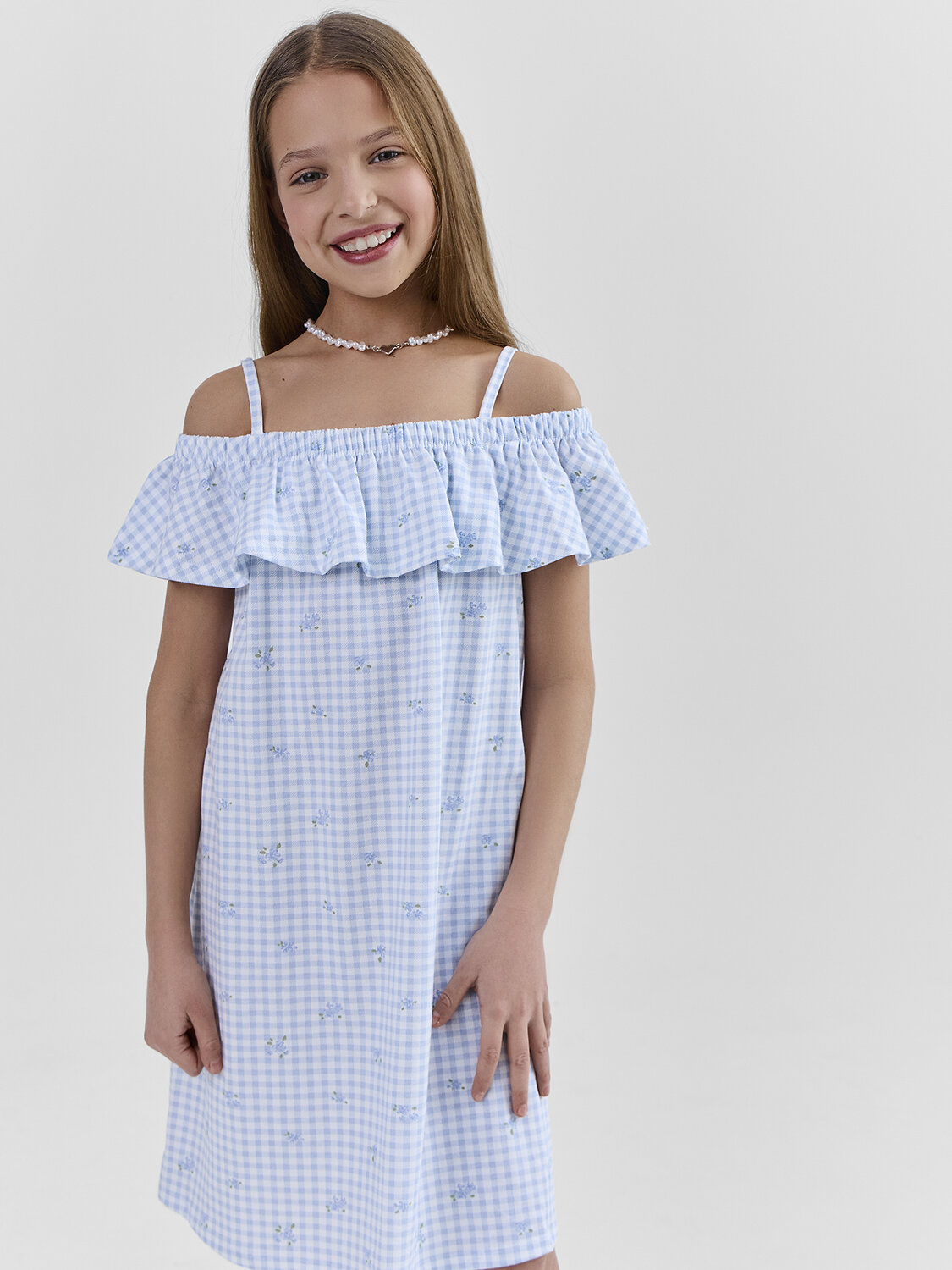 MARK FORMELLE Сарафан 586774 177732 цветы на голубой клетке