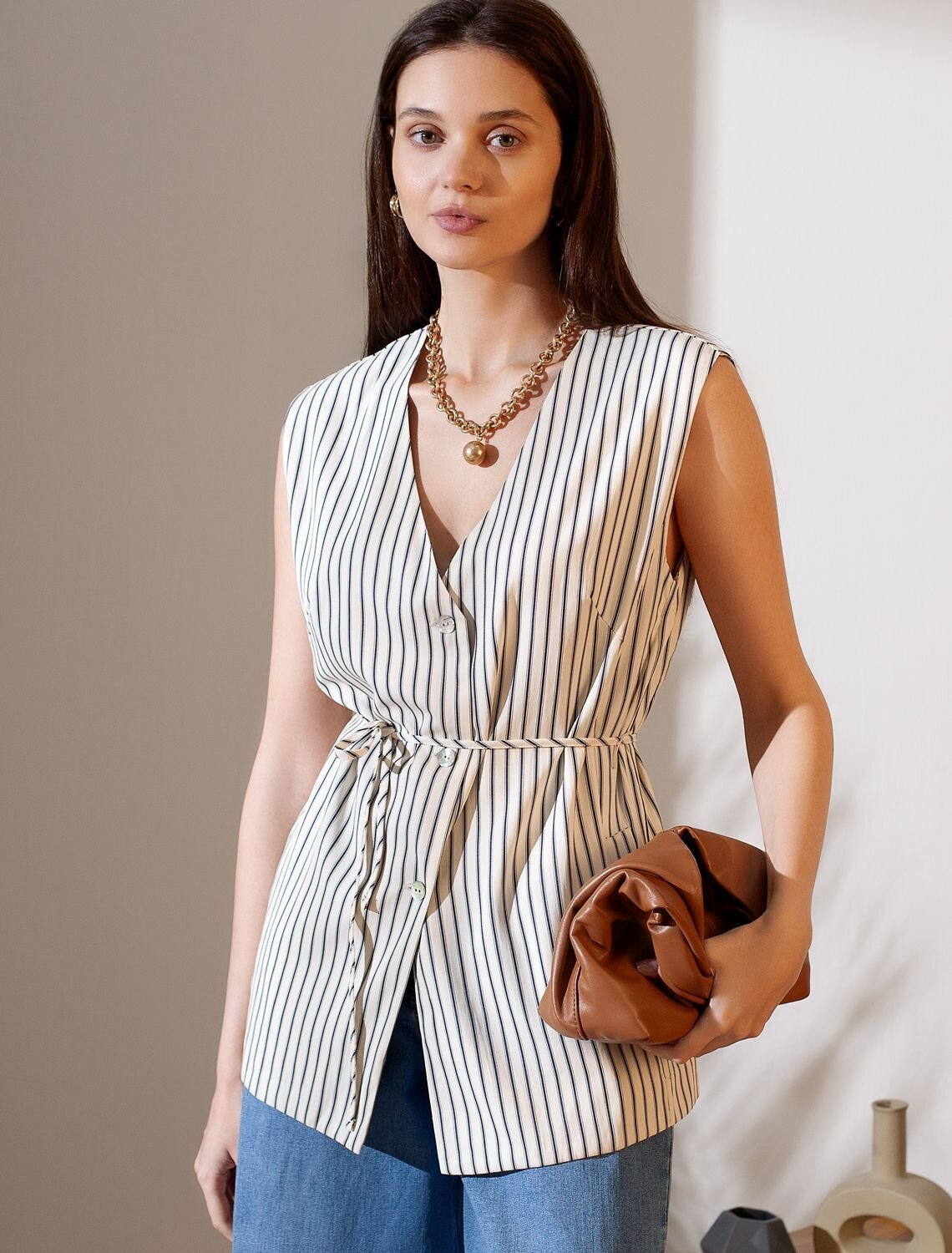 VILATTE Жилет 587378 D27.003 молочный-синий