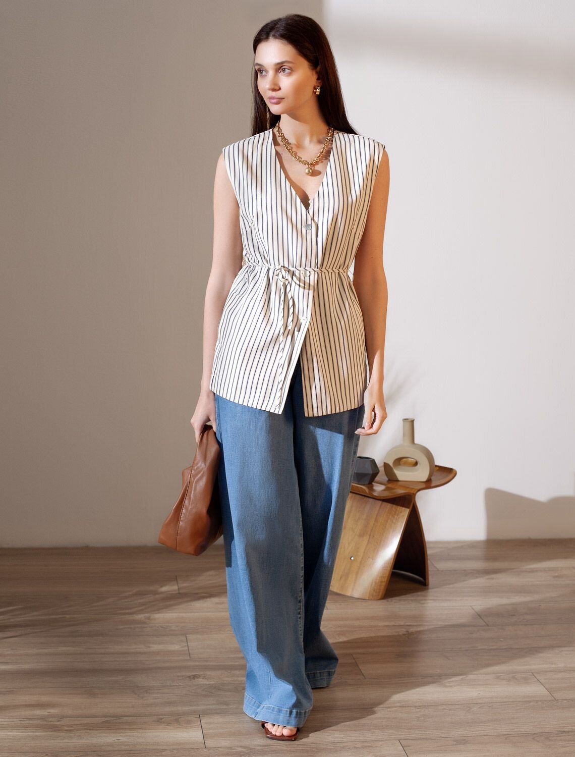 VILATTE Жилет 587378 D27.003 молочный-синий