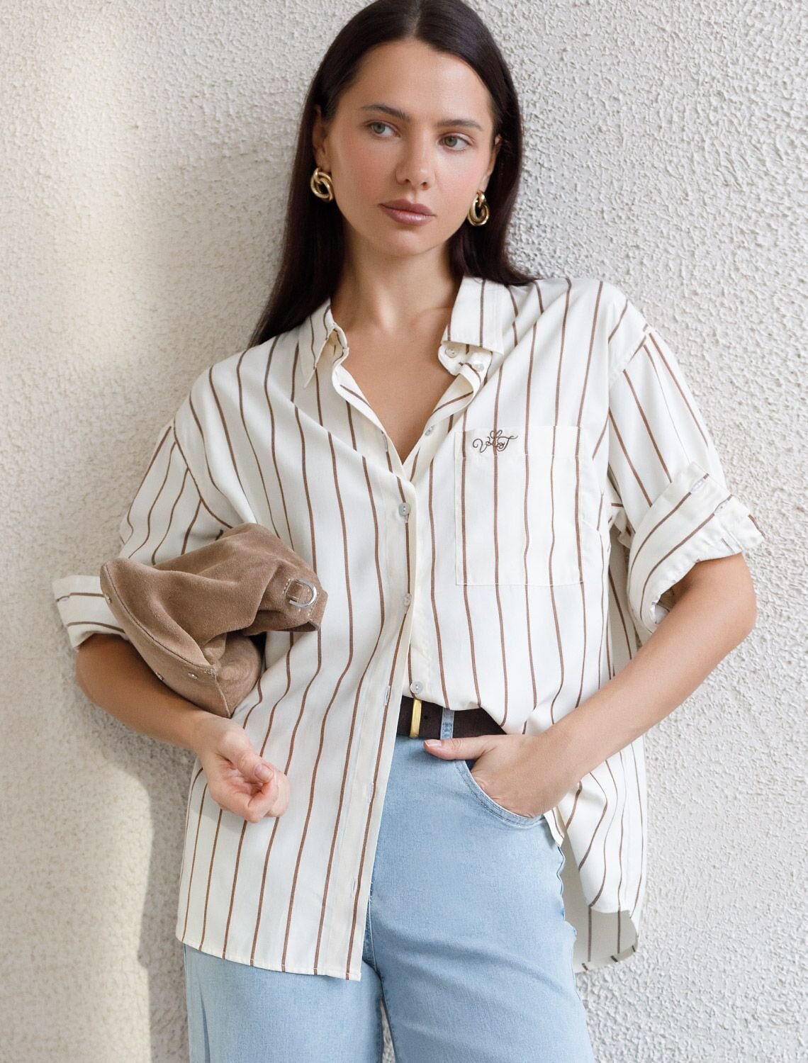 VILATTE Блузка 587381 D29.298 светло_бежевый-кофейный