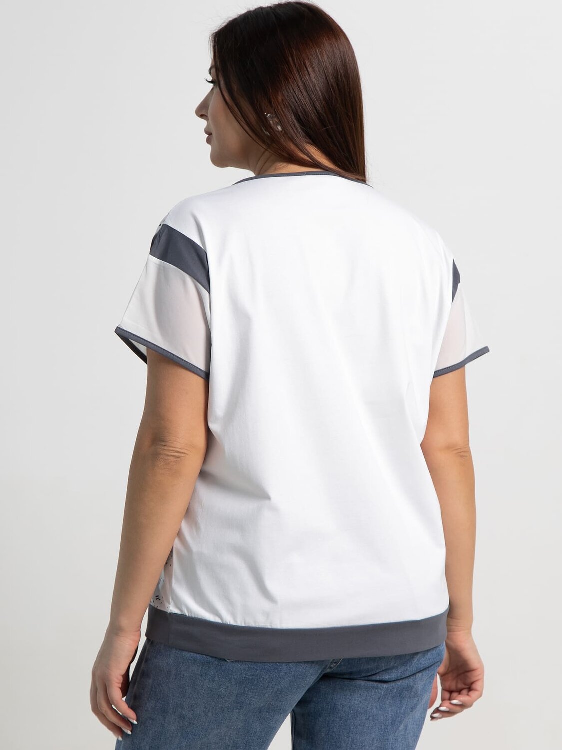 LT Collection Блуза 587434 Б15368-20М белый/серый