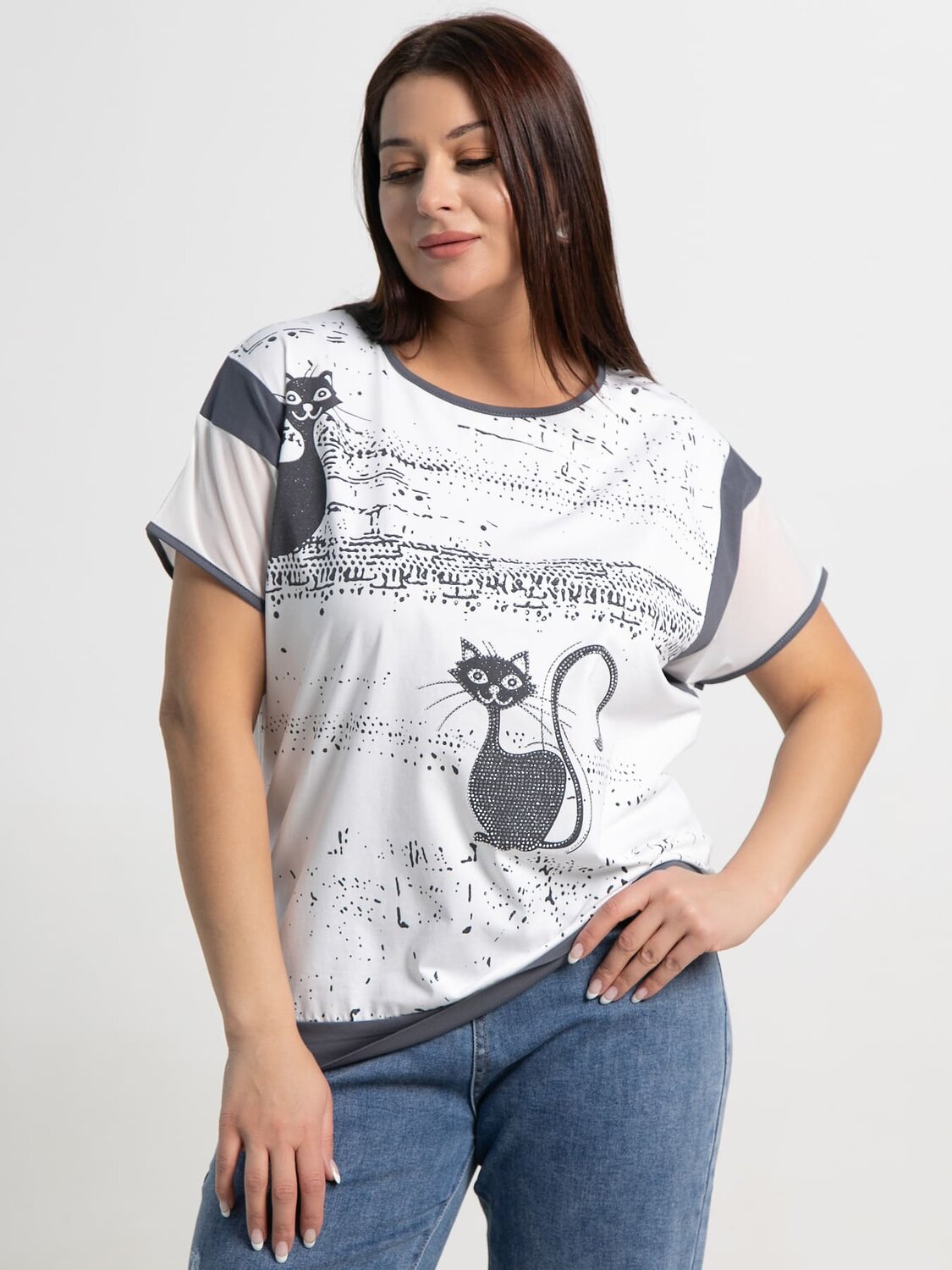 LT Collection Блуза 587434 Б15368-20М белый/серый