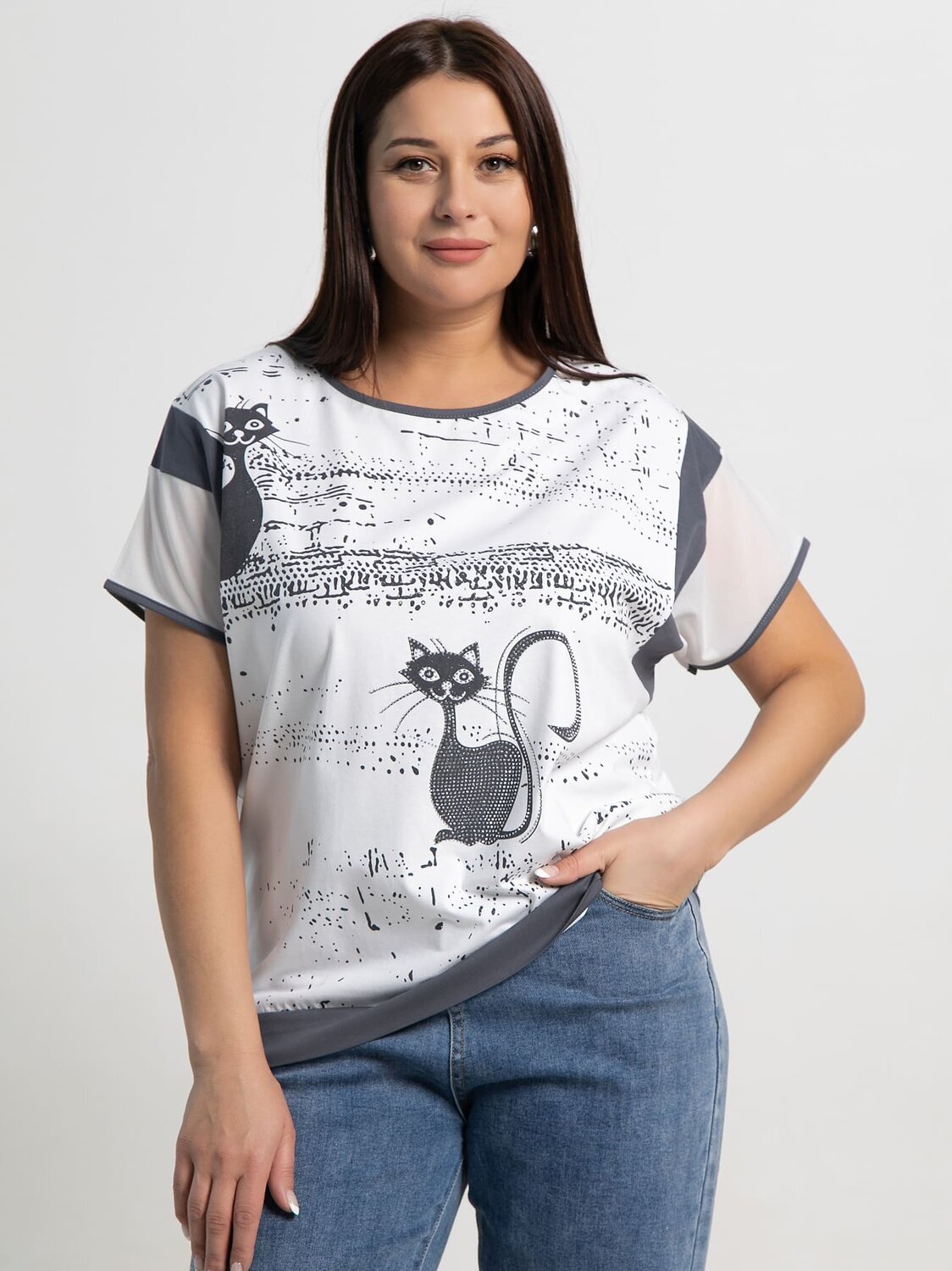 LT Collection Блуза 587434 Б15368-20М белый/серый