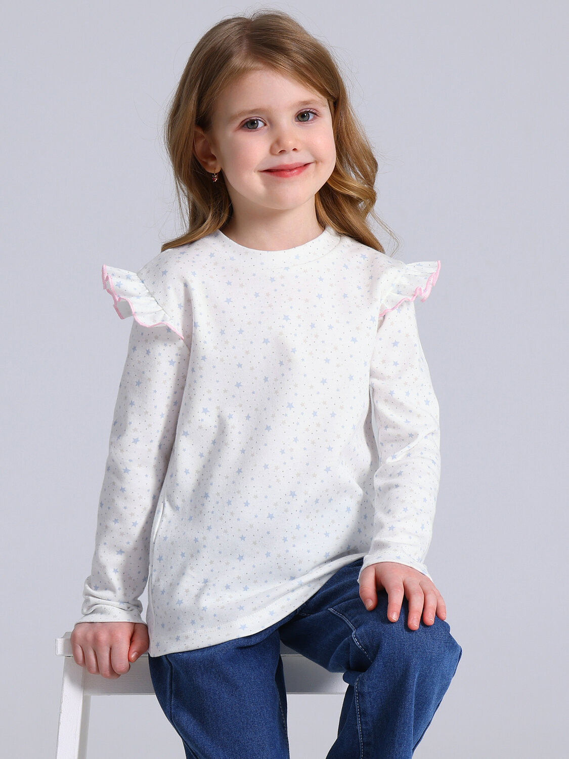 Апрель Лонгслив 587570 1ДДЛД4951067н серо-голубые звездочки на сливках