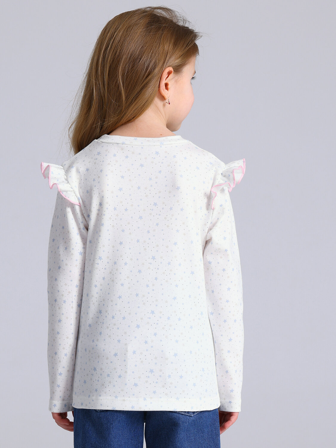 Апрель Лонгслив 587570 1ДДЛД4951067н серо-голубые звездочки на сливках