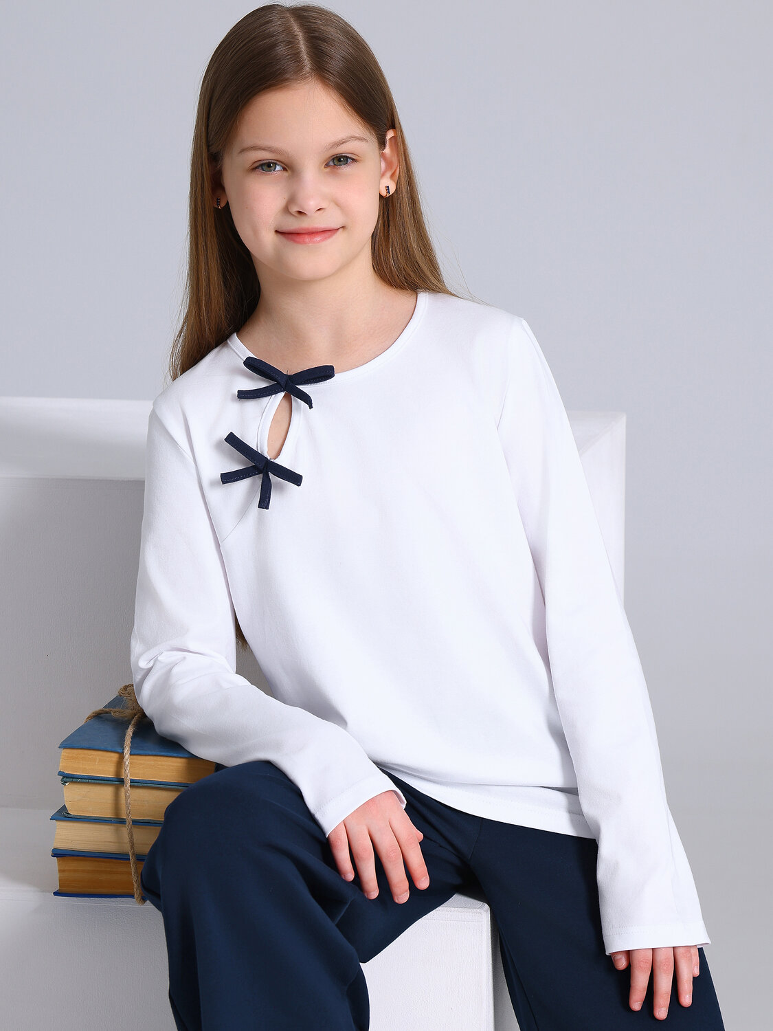 Апрель Блузка 587582 1ДДБД4829804 белый+темно-синий