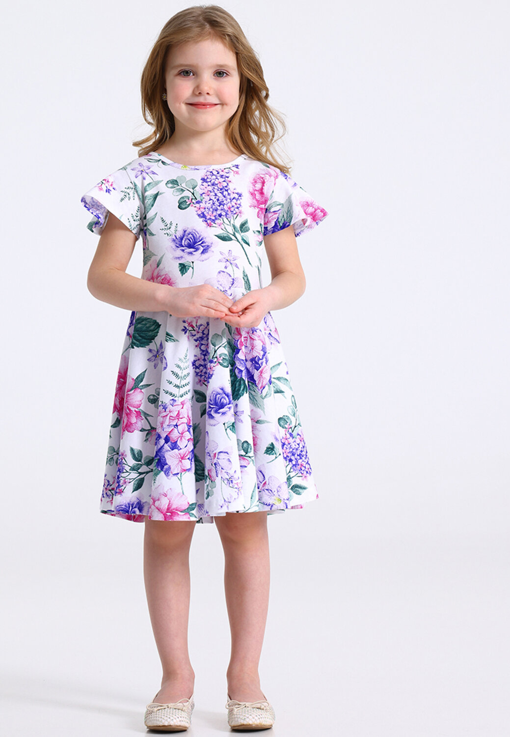 Апрель Платье 587594 1ДПК5118001н гортензия и сирень на белом