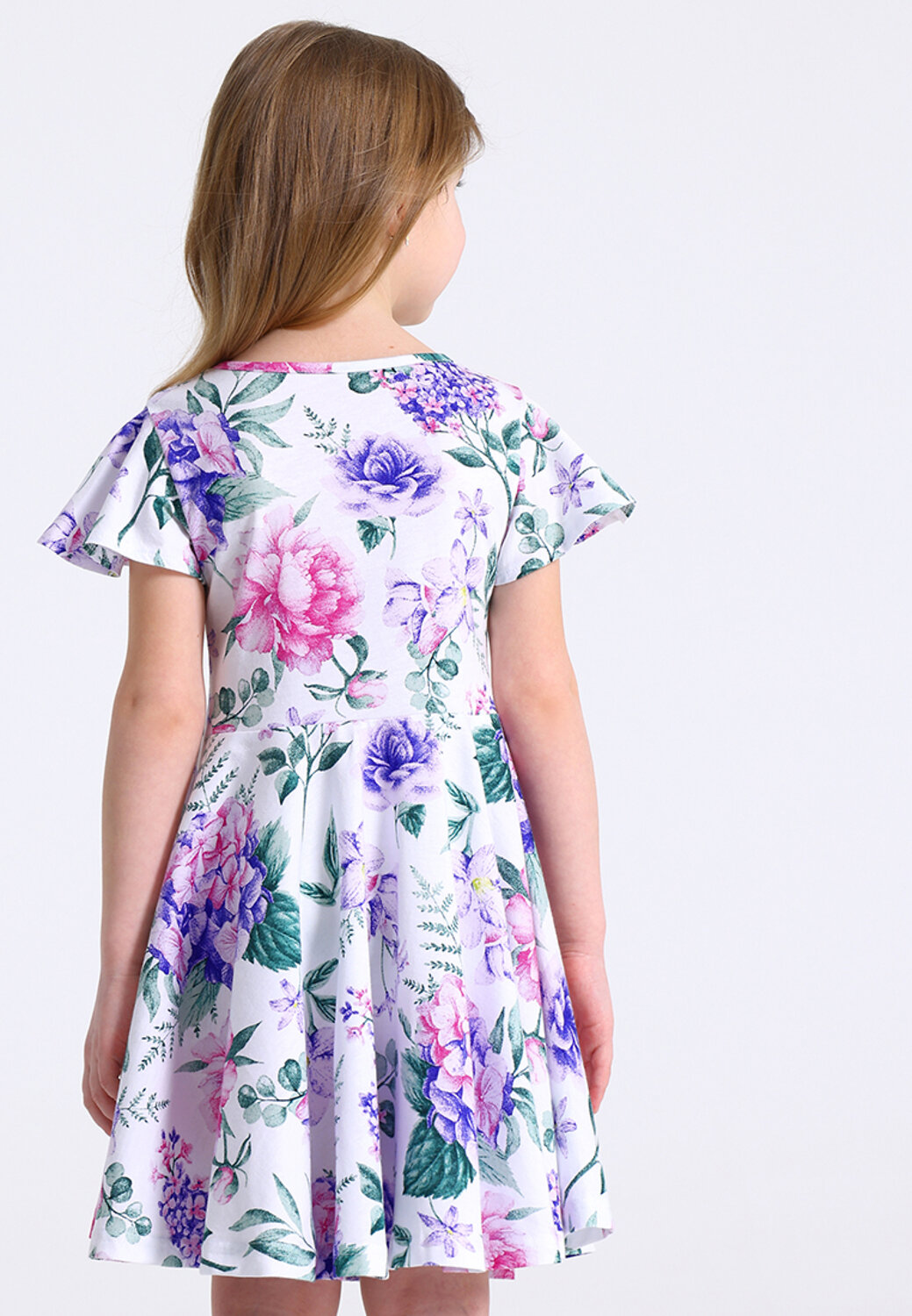 Апрель Платье 587594 1ДПК5118001н гортензия и сирень на белом
