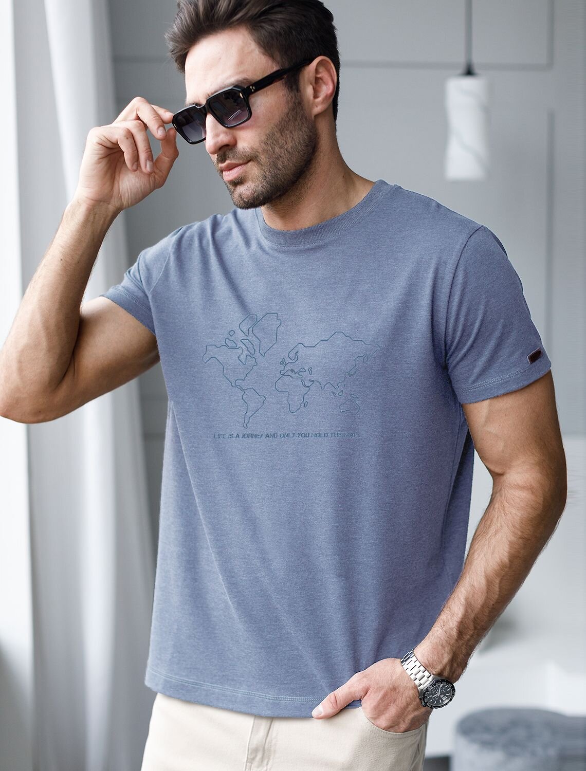 VILATTE Футболка 587905 U49.068 голубой меланж_карта