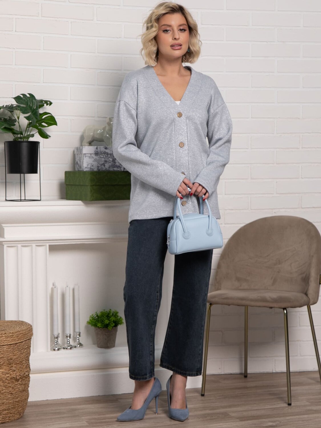 LT Collection Кардиган 588269 Б15254-45М серо-голубой