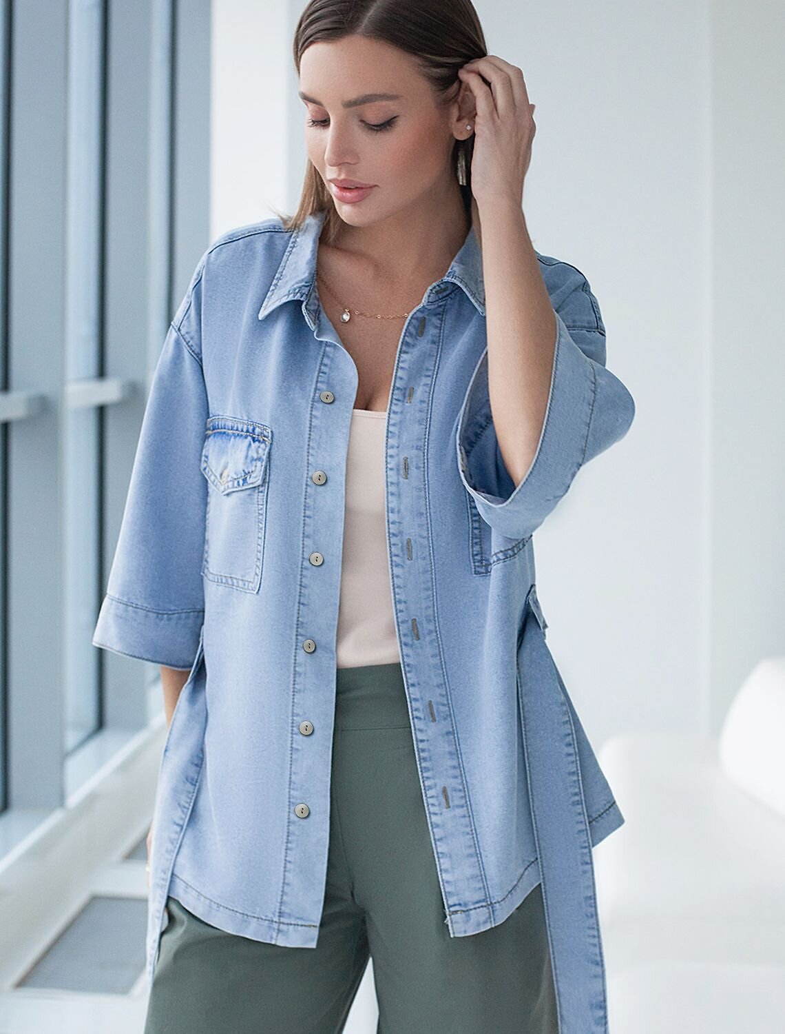 VILATTE Блузка 588350 D59.020 светло-голубой