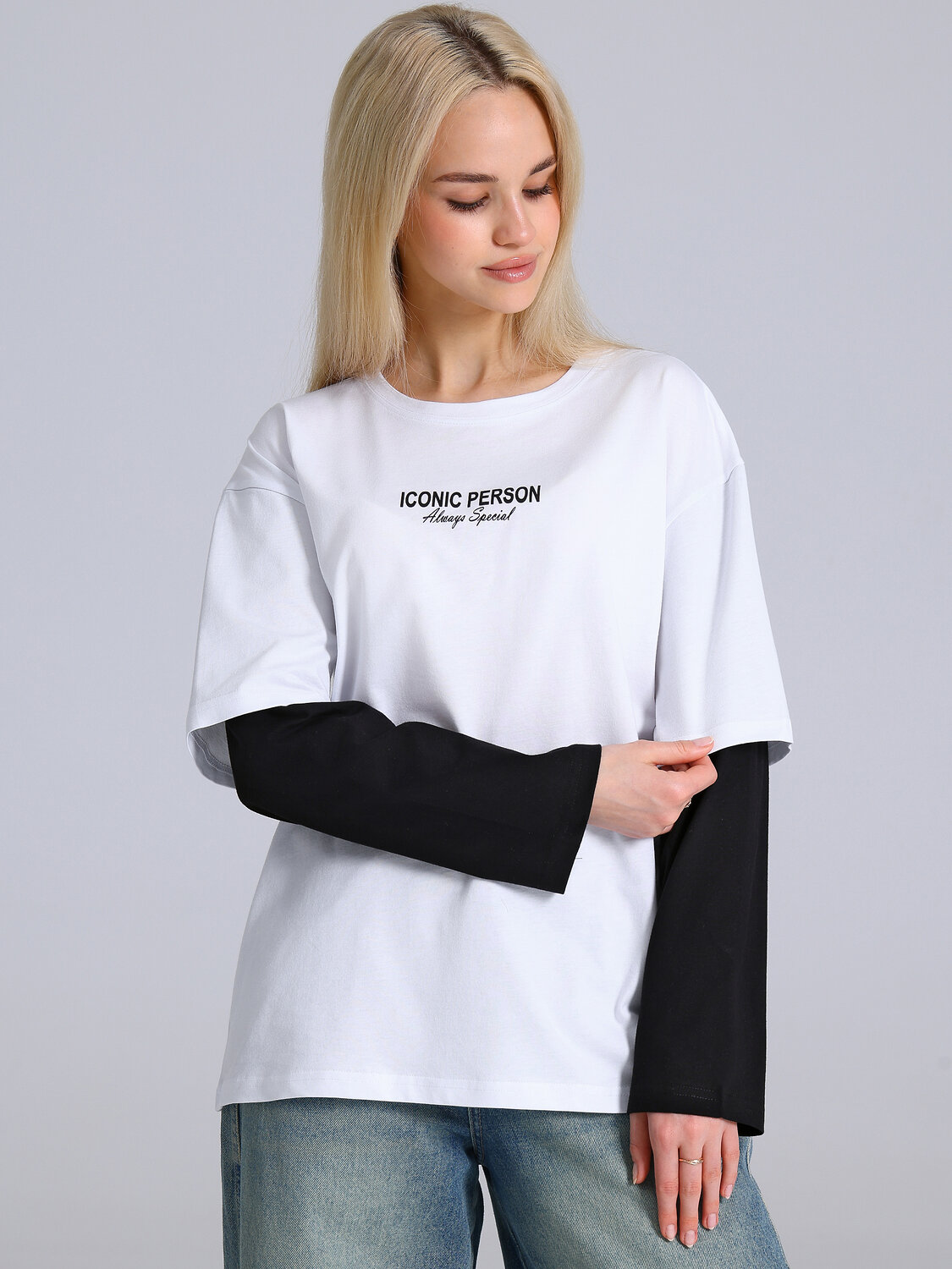 Апрель Лонгслив 588609 1ЖДЛД5038001 белый+черный