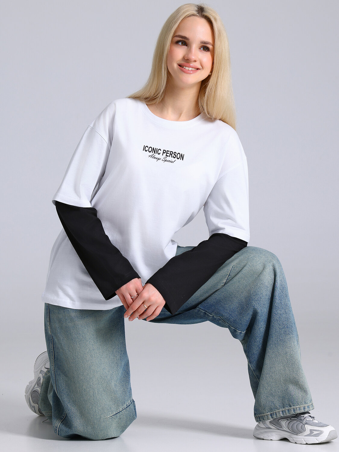 Апрель Лонгслив 588609 1ЖДЛД5038001 белый+черный