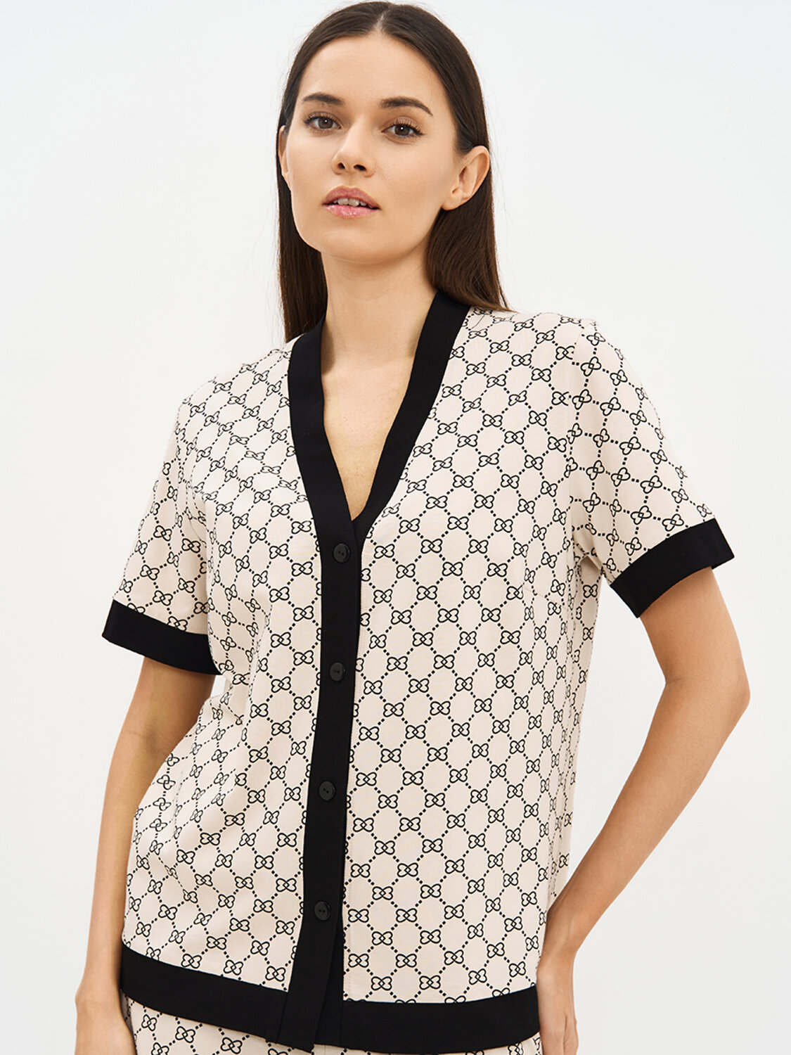 Omsa Пижама 588813 OmD 0240D ALTA MODA Пижама принт. женская (Рубашка кор.рукав+Шорты), CO Beige (Бежевый)