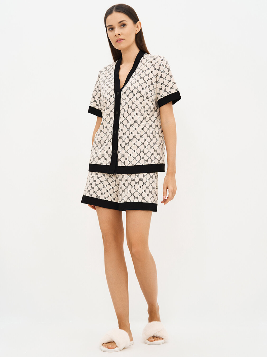 Omsa Пижама 588813 OmD 0240D ALTA MODA Пижама принт. женская (Рубашка кор.рукав+Шорты), CO Beige (Бежевый)