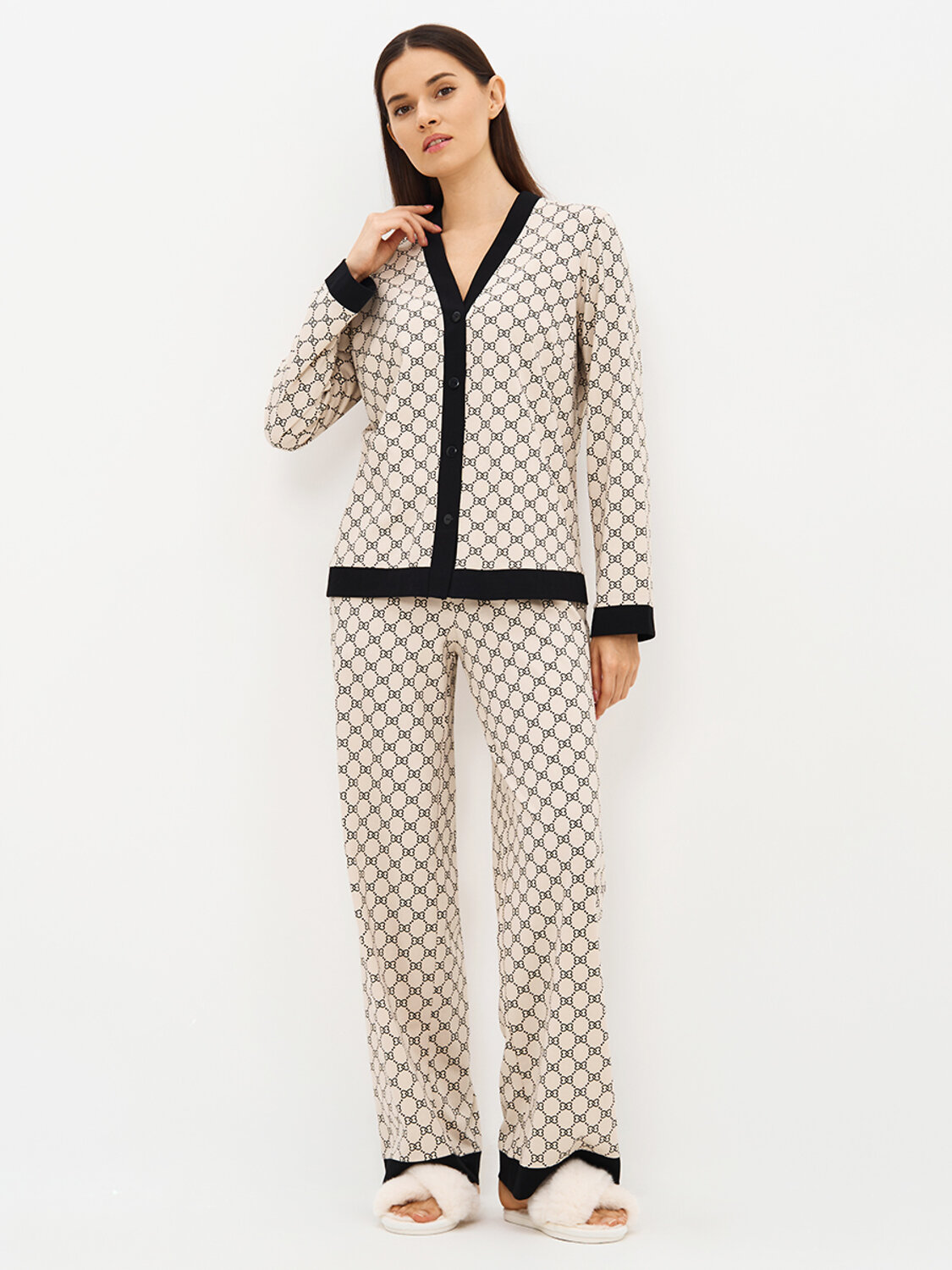 Omsa Пижама 588814 OmD 0232D ALTA MODA Пижама принт. женская (Рубашка+Брюки прямые), CO Beige (Бежевый)